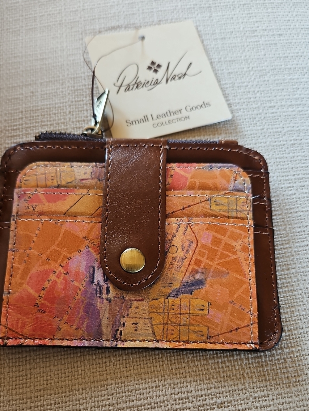 Patricia Nash Paris Map Multi-Tone Leather ID Cassis Card Wallet with Brown Trim